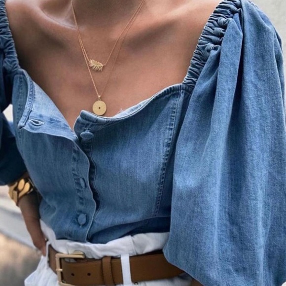 Jean off the shoulders puff sleeve Blouse - Picture 2 of 3